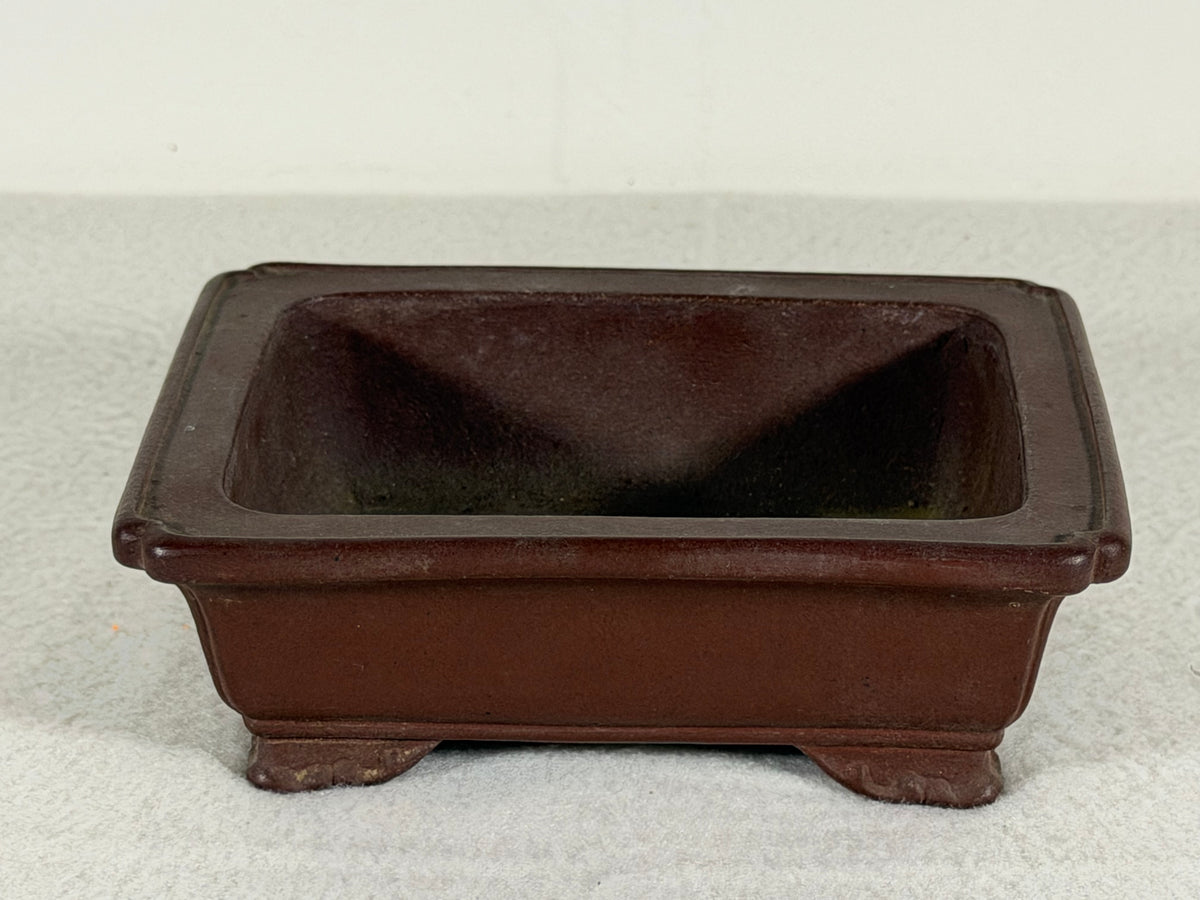 Preowned Japanese Tokoname Unglazed Rectangular Bonsai Pot Yamaaki - 5.25” x 4.25” x 1.75”