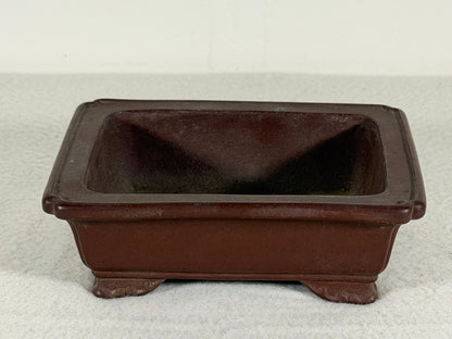 Preowned Japanese Tokoname Unglazed Rectangular Bonsai Pot Yamaaki - 5.25” x 4.25” x 1.75”