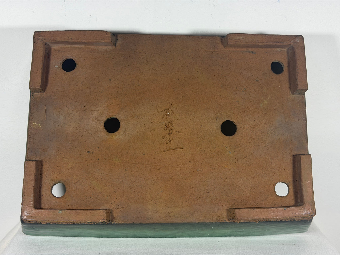 Preowned Japanese Tokoname Glazed Rectangular Bonsai Pot Syuhou - 15.25” By 11”