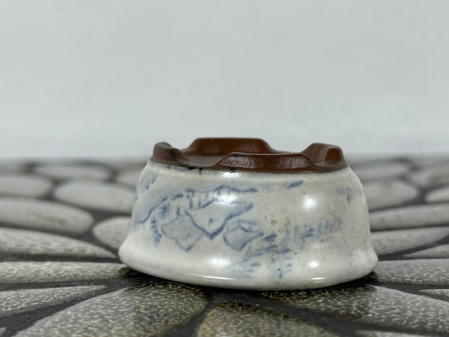 Preowned Japanese Tokoname Glazed Oval Bonsai Pot with Stamp - 2” By 1.75”