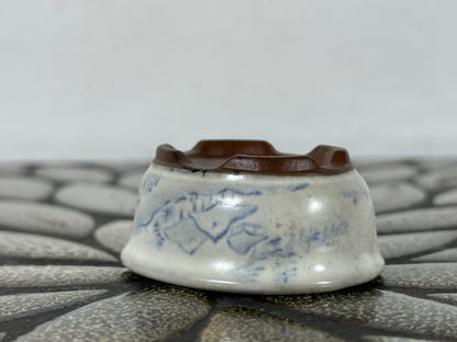 Preowned Japanese Tokoname Glazed Oval Bonsai Pot with Stamp - 2” By 1.75”