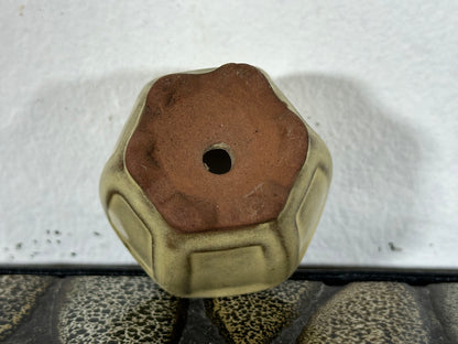 Preowned Japanese Tokoname Glazed Hexagon Bonsai Pot - 1 5/8” By 1.25”