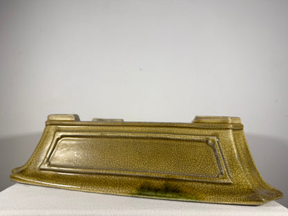 New Japanese Tokoname Glazed Rectangular Bonsai Pot Mazan Terahata - 19” By 15.5”