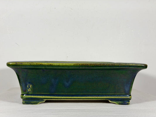 New Japanese Tokoname Glazed Rectangular Bonsai Pot Mazan Terahata - 11” By 9.5”