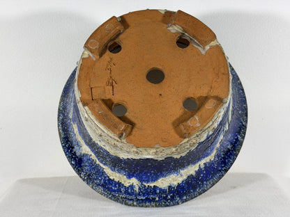 Preowned Japanese Tokoname Glazed Round Bonsai Pot Syuhou Yoshimura - 11.25” By 5.75”