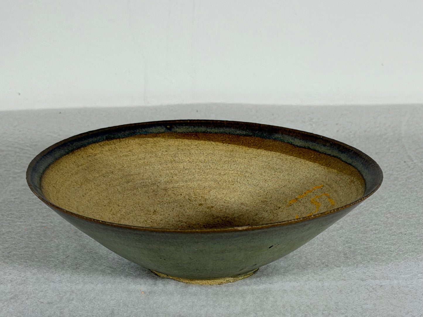 Preowned Japanese Tokoname Glazed Round Bonsai Pot has Stamp - 5.75” By 1 5/8”