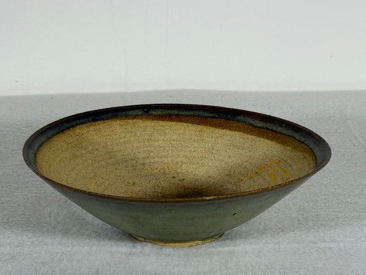 Preowned Japanese Tokoname Glazed Round Bonsai Pot has Stamp - 5.75” By 1 5/8”