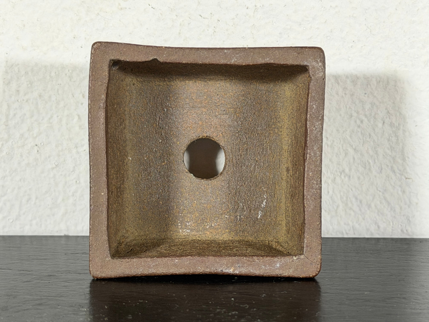 Preowned Japanese Tokoname Unglazed Square Bonsai Pot With Stamp - 1.75” By 1”