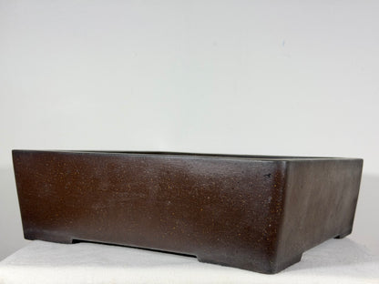 Preowned Japanese Tokoname Unglazed Square Bonsai Pot Syousen - 14.5” By 4.5”
