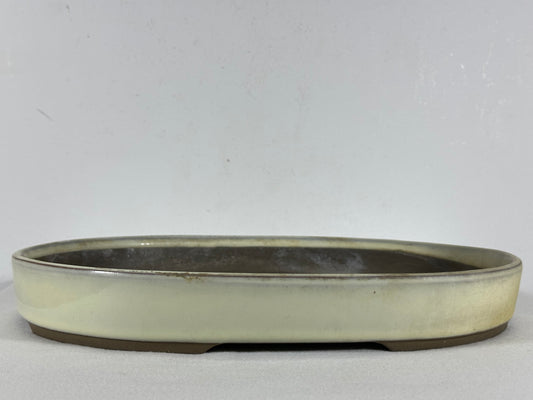 Preowned Japanese Tokoname Glazed Oval Shallow Bonsai Pot - 12.75” By 9.25”