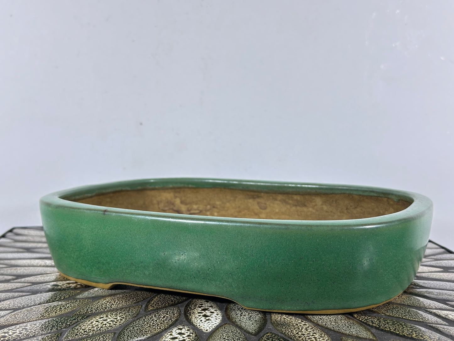 Preowned Japanese Tokoname Glazed Rectangular Bonsai Pot Yamafusa - 11.25” By 8.5”
