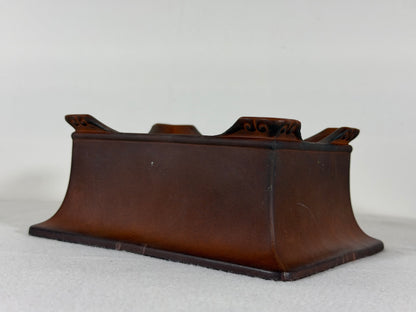 Preowned Japanese Tokoname Unglazed Rectangular Bonsai Pot Has Full Of Patina - 7” By 5.25”