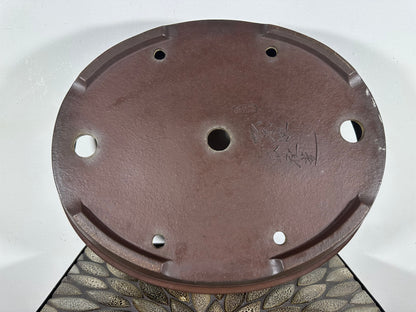 Preowned Japanese Tokoname Unglazed Oval Bonsai Pot Yamaaki - 17” By 14”