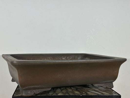 Preowned Japanese Tokoname Unglazed Rectangular Bonsai Pot Syukouzan - 19.5” By 15”