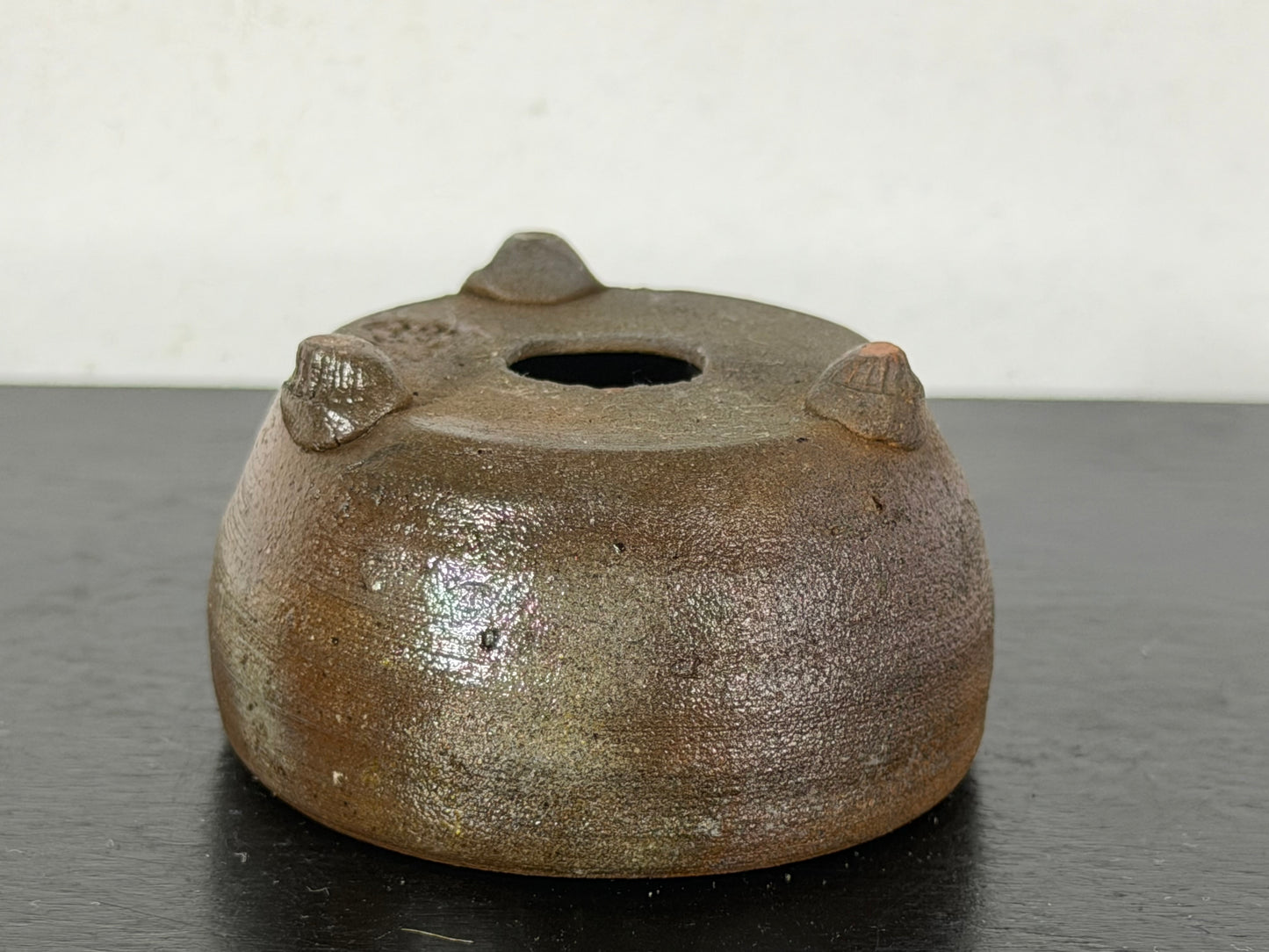 Preowned Japanese Tokoname Unglazed Round Bonsai Pot With Stamp - 2” By 1 1/8”