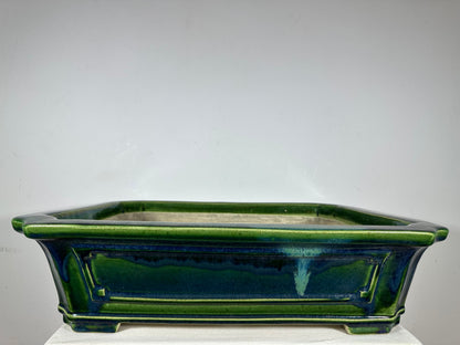 New Japanese Tokoname Glazed Rectangular Bonsai Pot Mazan Terahata - 20.25” By 17”