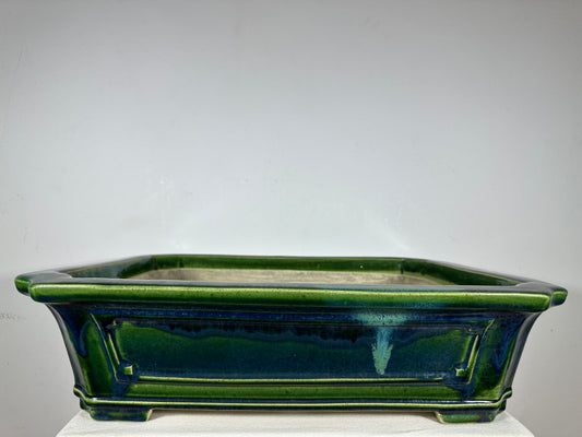 New Japanese Tokoname Glazed Rectangular Bonsai Pot Mazan Terahata - 20.25” By 17”