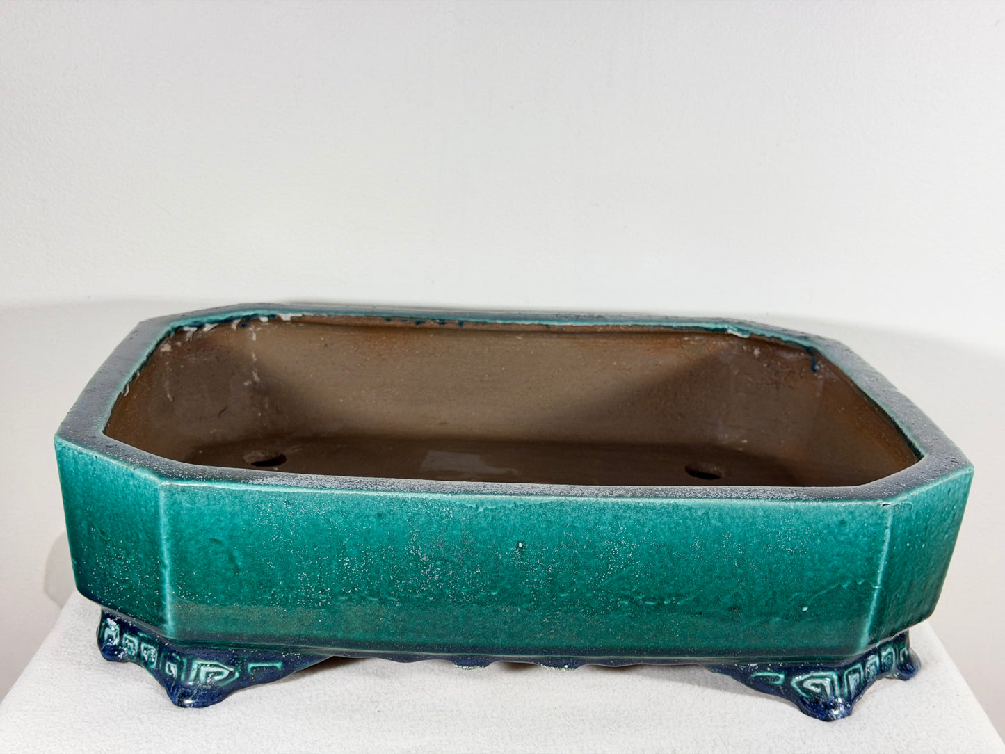 Preowned Japanese Tokoname Glazed Rectangular Bonsai Pot Syuhou Yoshimura - 16” By 11.75”