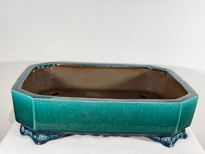 Preowned Japanese Tokoname Glazed Rectangular Bonsai Pot Syuhou Yoshimura - 16” By 11.75”