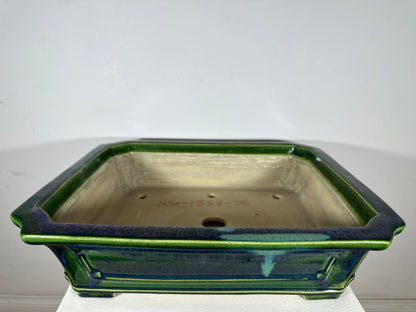 New Japanese Tokoname Glazed Rectangular Bonsai Pot Mazan Terahata - 20.25” By 17”