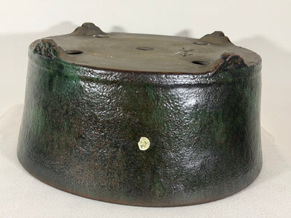 New Japanese Tokoname Glazed Round Bonsai Pot Syuho - 13.25” By 6.25”