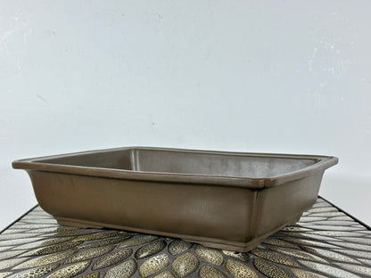 Preowned Japanese Tokoname Unglazed Rectangular Bonsai Pot with Stamps - 12.25” By 9.25”
