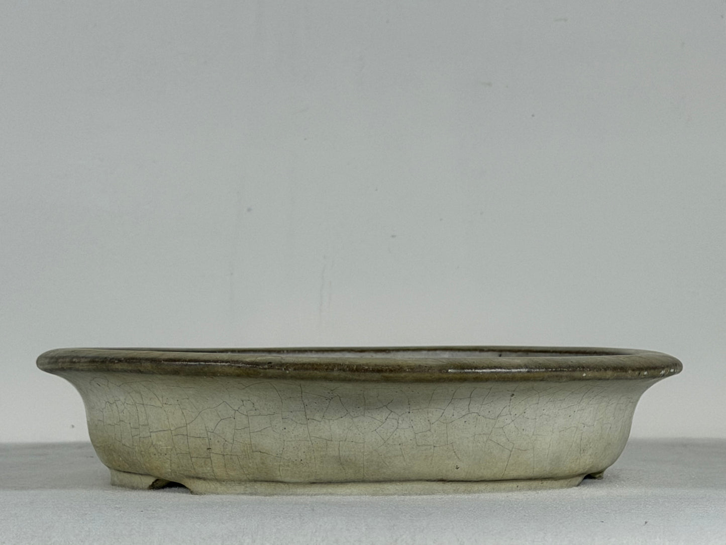 Preowned Japanese Tokoname Glazed Shallow Round Bonsai Pot Mazan - 8” By 1.5”