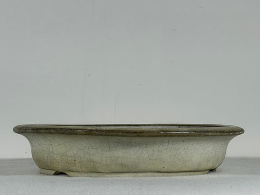Preowned Japanese Tokoname Glazed Shallow Round Bonsai Pot Mazan - 8” By 1.5”