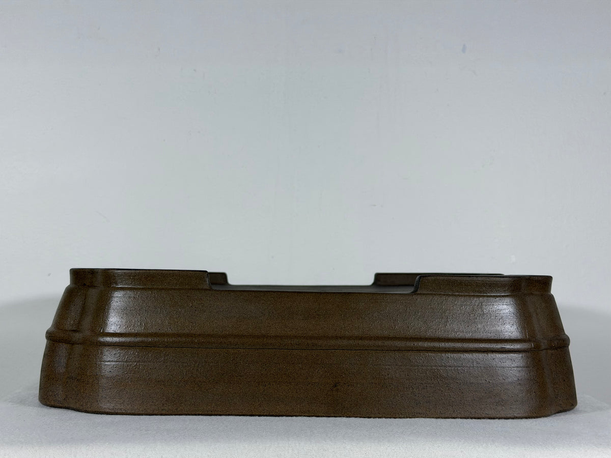 Preowned Japanese Tokoname Unglazed Rectangular Bonsai Pot Sykouzan - 14.25” By 11.25”