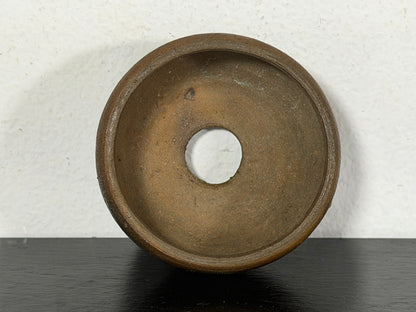 Preowned Japanese Tokoname Unglazed Round Bonsai Pot With Stamp - 2” By 1 1/8”