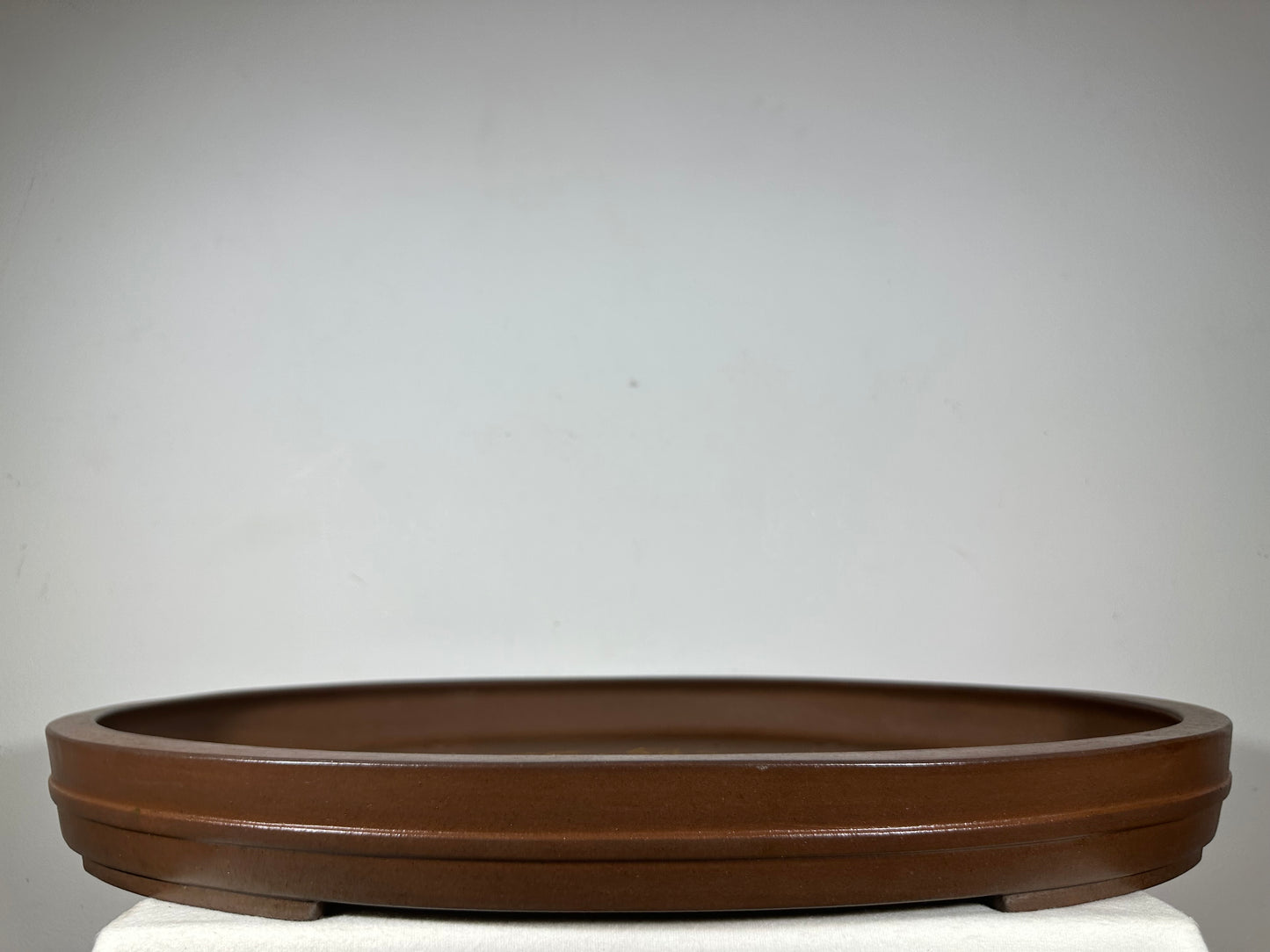 Preowned Japanese Tokoname Unglazed Oval Shallow Bonsai Pot Seizan - 25” By 17.5”