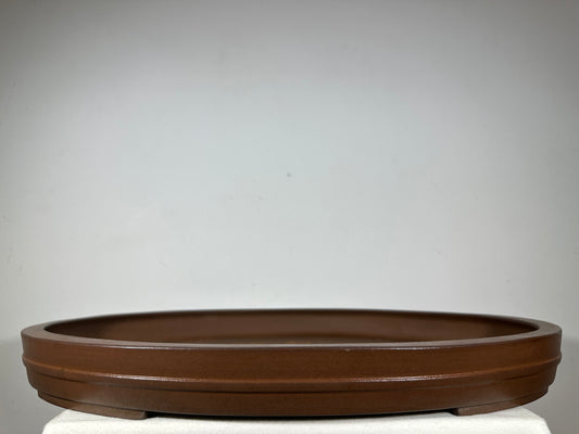 Preowned Japanese Tokoname Unglazed Oval Shallow Bonsai Pot Seizan - 25” By 17.5”