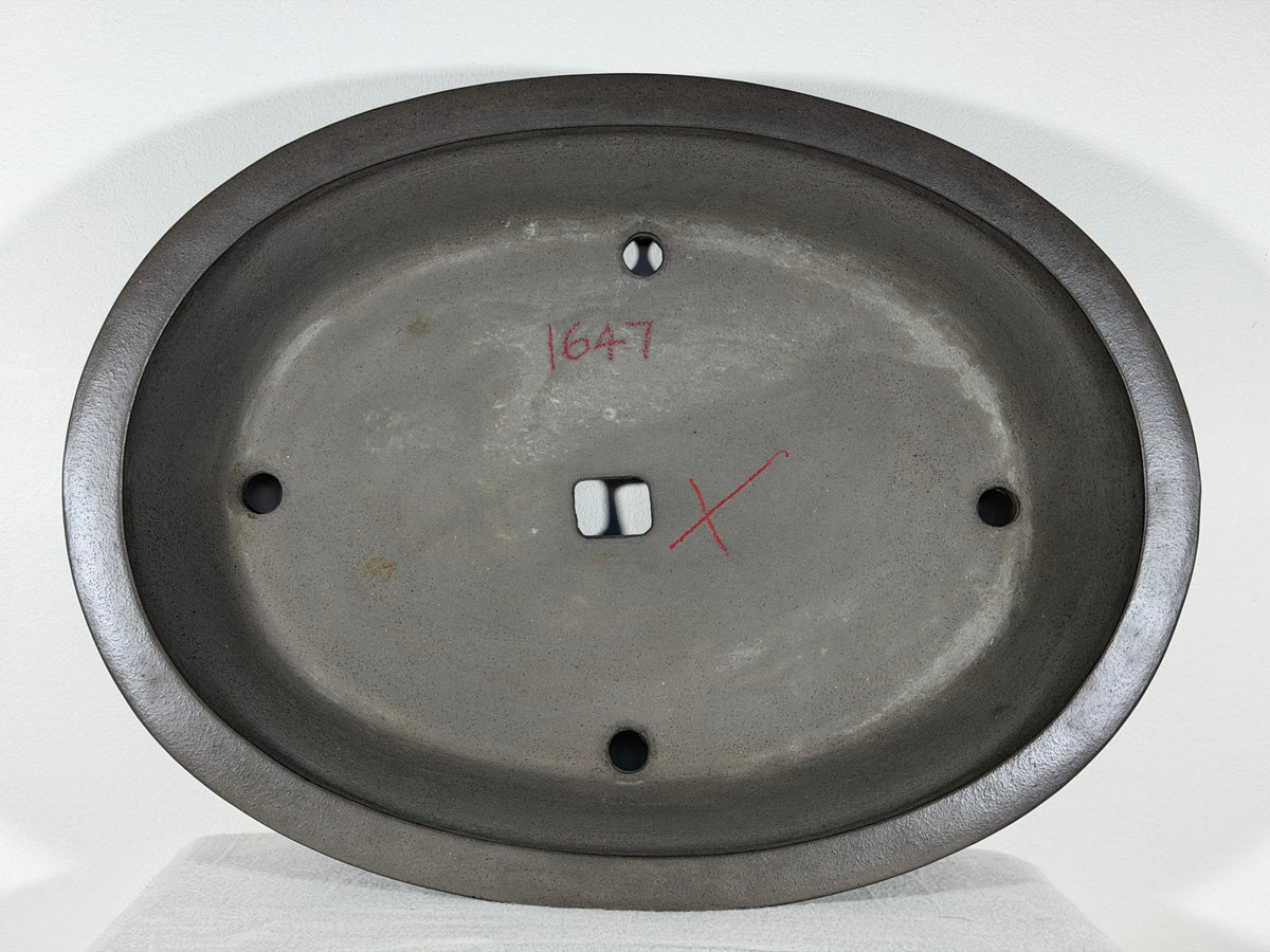 Preowned Japanese Tokoname Unglazed Oval Bonsai Pot Has Stamp - 20” x 15” x 4”