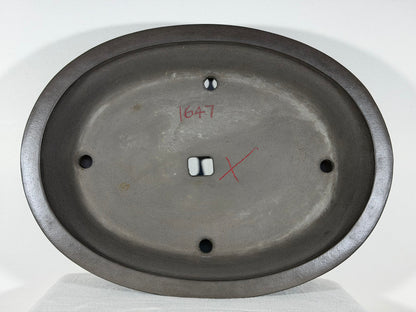 Preowned Japanese Tokoname Unglazed Oval Bonsai Pot Has Stamp - 20” x 15” x 4”