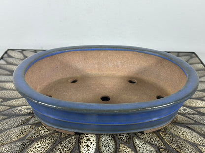 Preowned Japanese Tokoname Glazed Oval Bonsai Pot Reiho - 10.25” By 8.25”