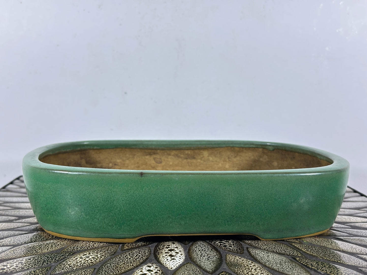 Preowned Japanese Tokoname Glazed Rectangular Bonsai Pot Yamafusa - 11.25” By 8.5”