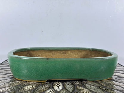 Preowned Japanese Tokoname Glazed Rectangular Bonsai Pot Yamafusa - 11.25” By 8.5”