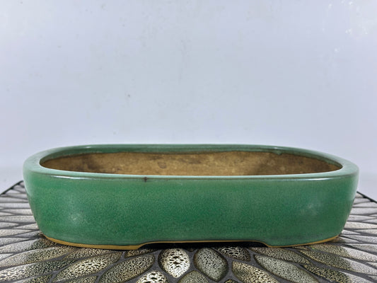 Preowned Japanese Tokoname Glazed Rectangular Bonsai Pot Yamafusa - 11.25” By 8.5”
