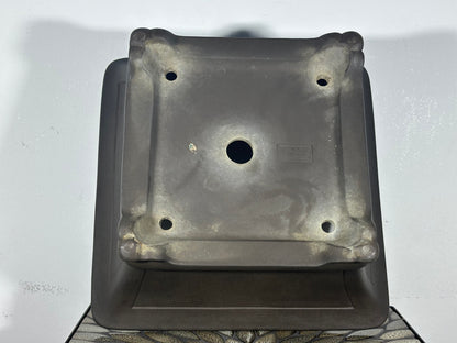 Preowned Japanese Tokoname Unglazed Square Semi Cascade Bonsai Pot Yamaaki - 14.25” By 6.75”