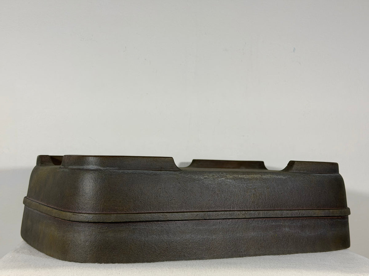 Preowned Japanese Tokoname Unglazed Rectangular Bonsai Pot Kisen - 16.25” x 13” x 4 3/8”