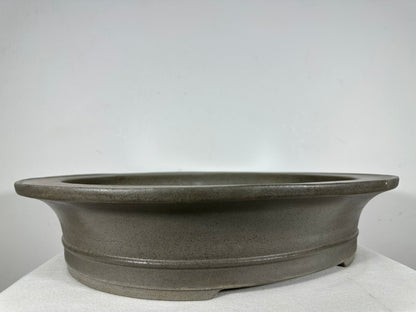 Preowned Japanese Tokoname Unglazed Oval Bonsai Pot Seizan - 19” By 16”