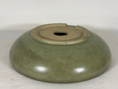Preowned Japanese Tokoname Glazed Round Bonsai Pot has Patina - 9.5” By 2.5”