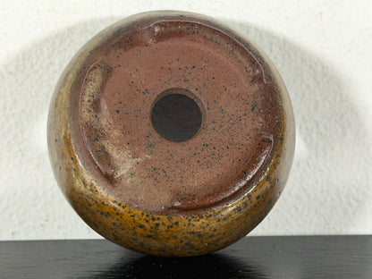 Preowned Japanese Tokoname Glazed Round Bonsai Pot With Stamp - 2.25” By 1 1/8”
