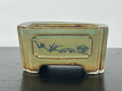 Preowned Japanese Tokoname Rectangular Bonsai Pot Tosui - 2.25” By 1.75”
