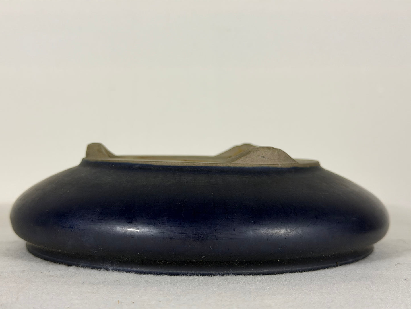 Preowned Japanese Tokoname Glazed Bag Style Bonsai Pot has Stamps - 7.75” By 2”