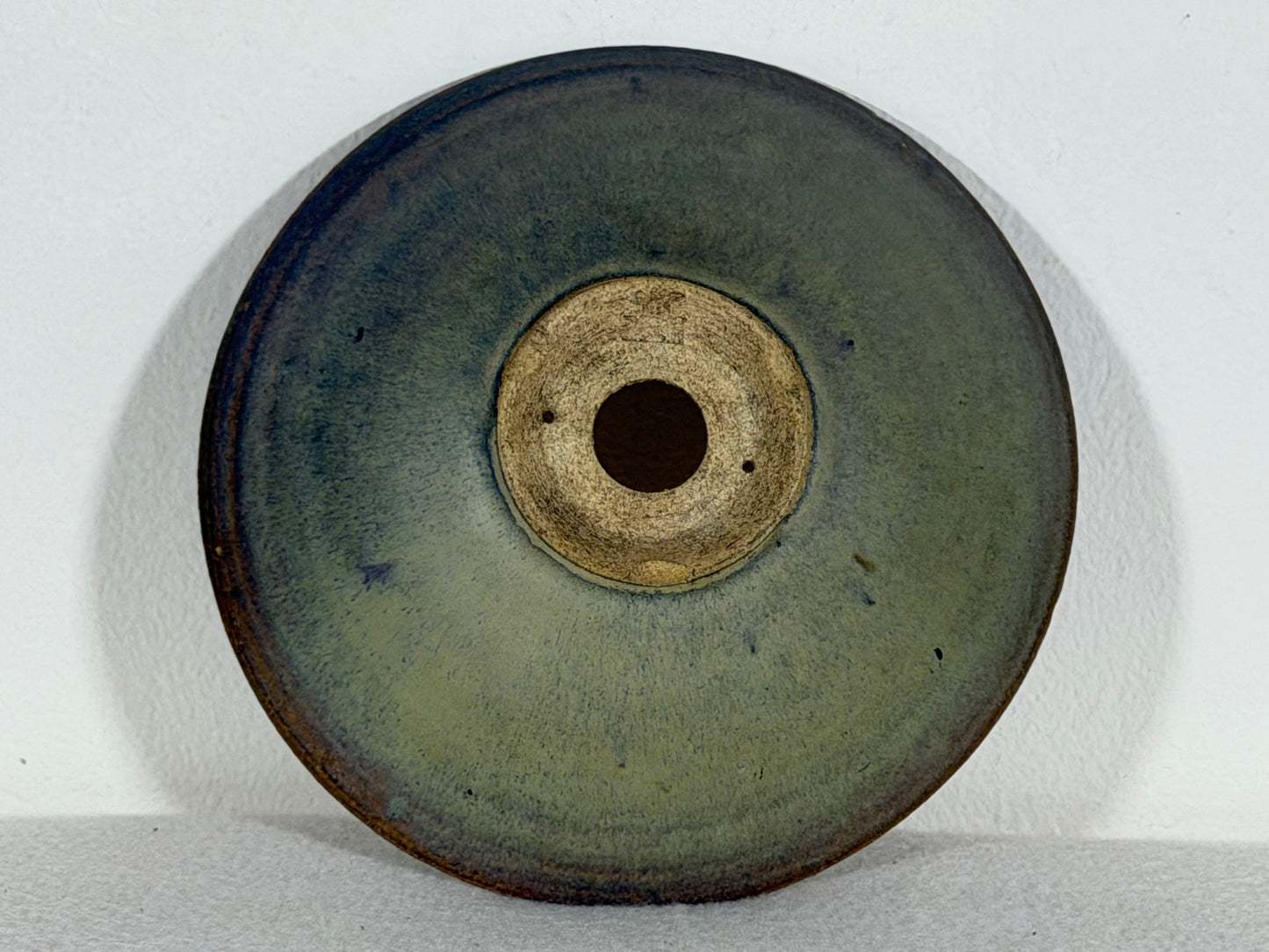 Preowned Japanese Tokoname Glazed Round Bonsai Pot has Stamp - 5.75” By 1 5/8”