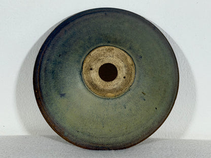Preowned Japanese Tokoname Glazed Round Bonsai Pot has Stamp - 5.75” By 1 5/8”