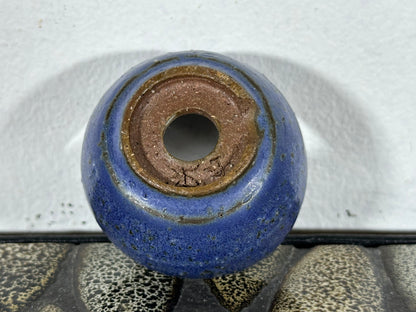 Preowned Japanese Tokoname Glazed Round Bonsai Pot with Stamps - 1 7/8” By 1”
