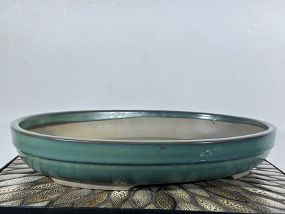 Preowned Japanese Tokoname Shallow Oval Bonsai Pot with Stamp - 15.5” By 12”