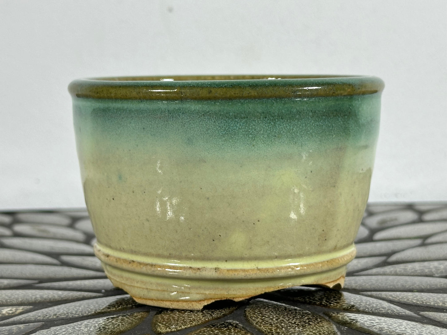 New Japanese Tokoname Round Glazed Bonsai Pot Katu - 4 1/8” By 2.75”